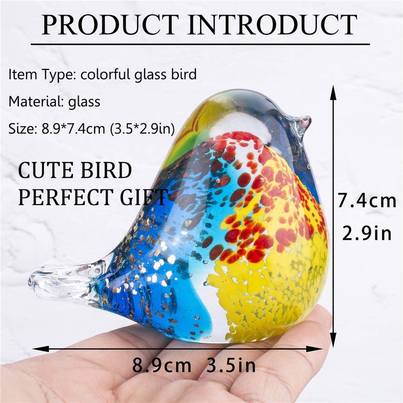 QFkris 3.5" Blown Glass Bird Figurine Handmade Art Glass Bird Crystal Paper Weight Christmas Birthday Gift Home Table Ornament Decor (N004) - Image 2